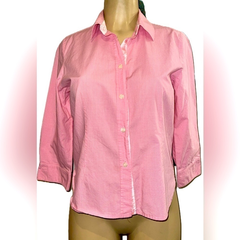 Charter Club 100% Cotton Pink & White Gingham Button Down Shirt